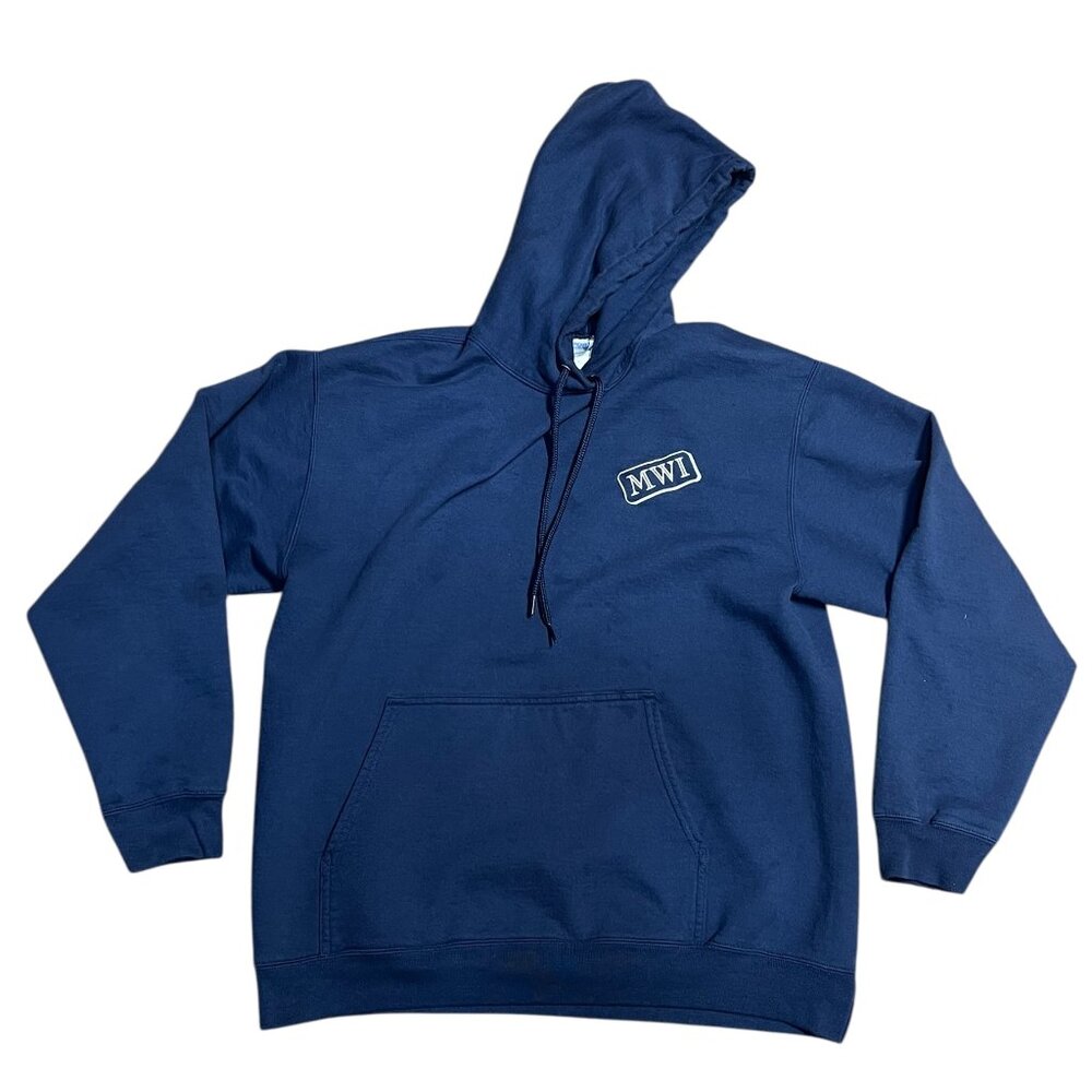 MWI Blue Hoodie Sweatshirt Men's Size L Port & Company Pullover Kangaroo Pocket